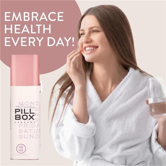 Pretty Pill Box Daily Organizer Compact Pill Case Vitamin Container Travel Women - Picture 5 of 8